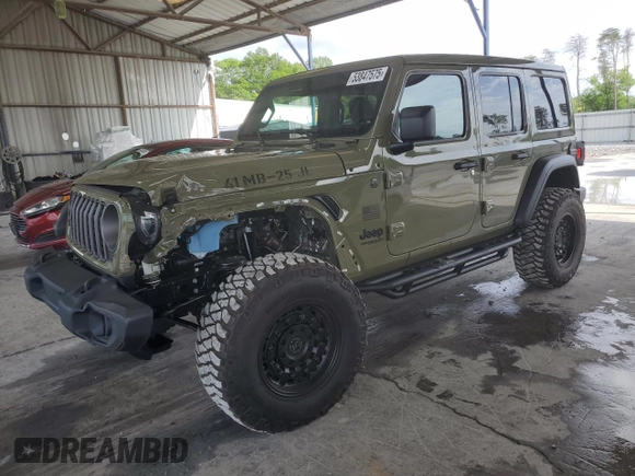2025 Jeep Wrangler Sport S with VIN 1C4PJXDG7SW536309, listed as a Copart auction lot 53847575 with 1,476 mi miles and Salvage title. Bid and sale history available at DreamBid. Image 1.