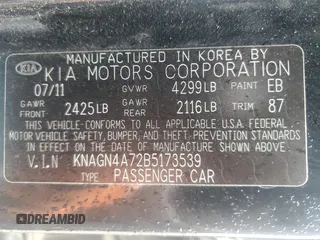 2011 Kia Optima EX with VIN KNAGN4A72B5173539, listed as a Copart auction lot 45141375 with 96,487 mi miles and Salvage Title. Bid and sale history available at carsss.com. Image 14.