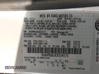 2012 Ford Fusion SEL with VIN 3FAHP0JG3CR254175, listed as a IAAI auction lot 41459968 with 191,831 mi miles. Bid and sale history available at carsss.com. Image 9.