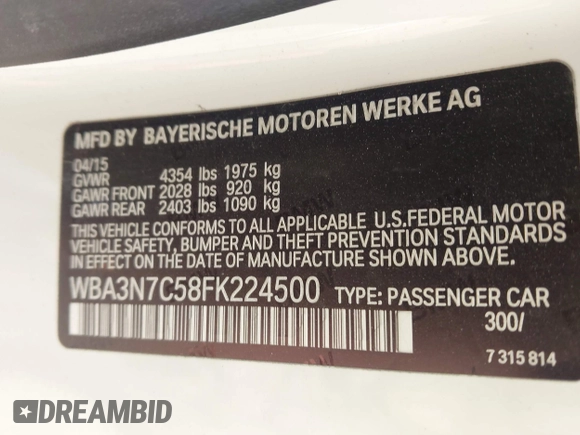 2015 BMW 4 Series 428i z VIN WBA3N7C58FK224500, wystawiony jako IAAI lot #42044727 z przebiegiem 71 815 mil mil oraz . Historia ofert i sprzedaży dostępna na DreamBid. Obrazek 9.