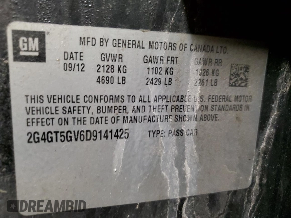 2013 Buick Regal Turbo Premium 2 with VIN 2G4GT5GV6D9141425, listed as a Copart auction lot 49825865 with 125,433 mi miles and Salvage title. Bid and sale history available at DreamBid. Image 15.