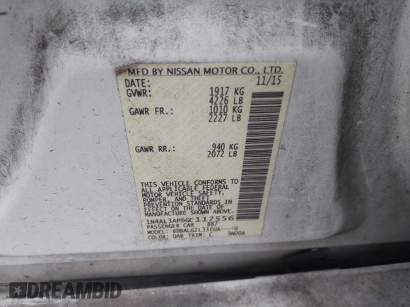 2016 Nissan Altima SV with VIN 1N4AL3AP6GC117556, listed as a IAAI auction lot 41496029 with 199,594 mi miles and . Bid and sale history available at DreamBid. Image 9.