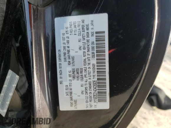 2004 Mazda MX-5 Miata LS with VIN JM1NB353140408906, listed as a Copart auction lot 56664715 with 86,603 mi miles and Salvage title. Bid and sale history available at DreamBid. Image 13.