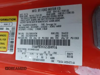 2016 Ford Mustang EcoBoost z VIN 1FA6P8TH1G5304916, wystawiony jako IAAI lot #41588736 z przebiegiem 55 284 mil mil oraz . Historia ofert i sprzedaży dostępna na DreamBid. Obrazek 9.