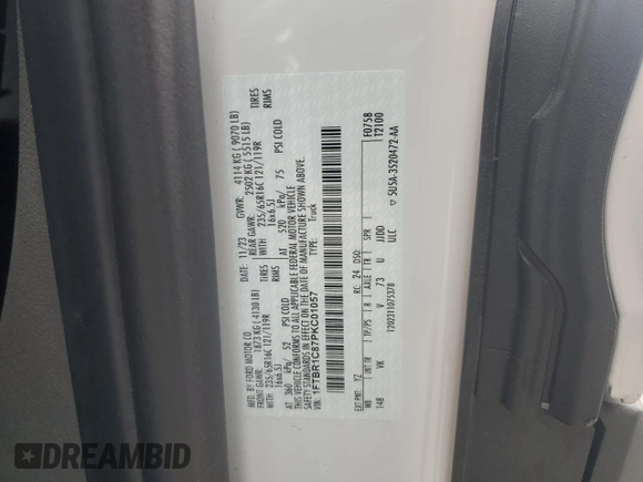 2023 Ford Transit Cargo with VIN 1FTBR1C87PKC01057, listed as a Copart auction lot 66183374 with 1,863 mi miles and Salvage Title. Bid and sale history available at DreamBid. Image 13.