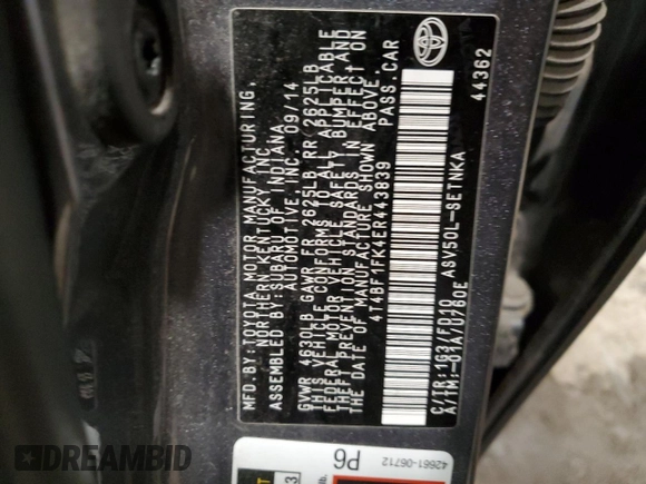 2014 Toyota Camry L with VIN 4T4BF1FK4ER443839, listed as a Copart auction lot 41496605 with 129,023 mi miles and Salvage Title. Bid and sale history available at DreamBid. Image 13.