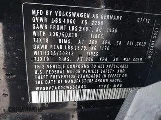 2012 Volkswagen Tiguan SE z VIN WVGBV7AX0CW558863, wystawiony jako IAAI lot #42285870 z przebiegiem 158 521 mil mil oraz . Historia ofert i sprzedaży dostępna na DreamBid. Obrazek 9.