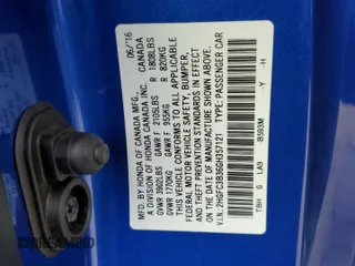 2016 Honda Civic EX-T with VIN 2HGFC3B36GH357121, listed as a Copart auction lot 60967215 with 200,188 mi miles and Salvage title. Bid and sale history available at DreamBid. Image 13.