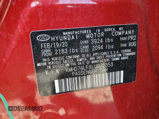 2020 Hyundai Elantra SE z VIN KMHD74LFXLU072353, wystawiony jako Copart lot #53199315 z przebiegiem 98 423 mil mil oraz Nie do naprawy • Non repairable. Historia ofert i sprzedaży dostępna na DreamBid. Obrazek 13.