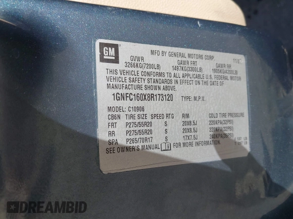 2008 Chevrolet Suburban LTZ z VIN 1GNFC160X8R173120, wystawiony jako IAAI lot #41422800 z przebiegiem 240 167 mil mil oraz . Historia ofert i sprzedaży dostępna na DreamBid. Obrazek 9.