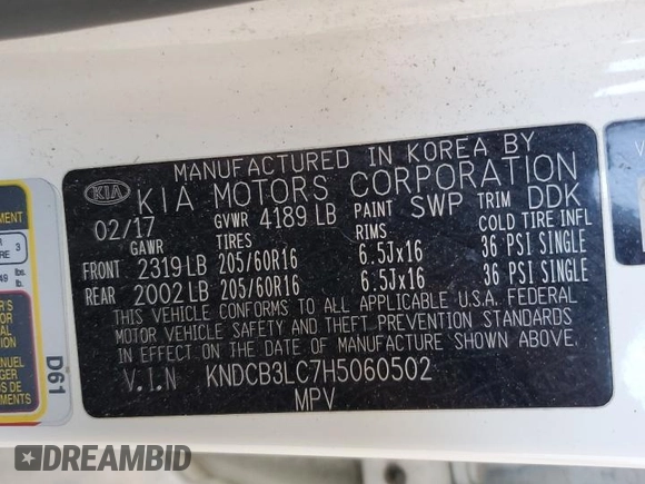 2017 Kia Niro LX with VIN KNDCB3LC7H5060502, listed as a Copart auction lot 52125975 with 145,526 mi miles and Clean Title. Bid and sale history available at carsss.com. Image 14.