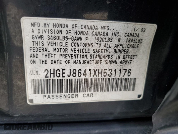 1999 Honda Civic EX z VIN 2HGEJ8641XH531176, wystawiony jako Copart lot #50145445 z przebiegiem 138 366 mil mil oraz Szkoda całkowita • Salvage title. Historia ofert i sprzedaży dostępna na DreamBid. Obrazek 12.