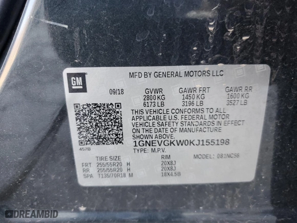 2019 Chevrolet Traverse LT Cloth with VIN 1GNEVGKW0KJ155198, listed as a Copart auction lot 44149845 with 0 mi miles and Salvage Title. Bid and sale history available at carsss.com. Image 14.