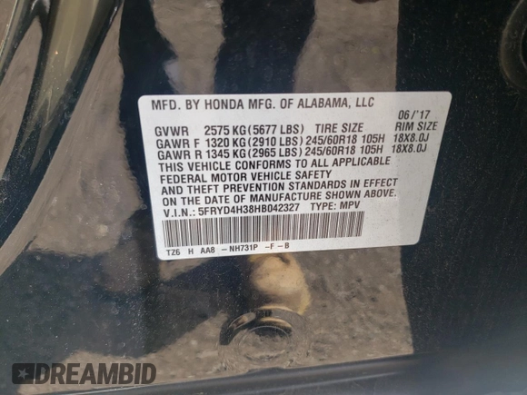 2017 Acura MDX with VIN 5FRYD4H38HB042327, listed as a Copart auction lot 61488535 with 83,608 mi miles and Salvage title. Bid and sale history available at DreamBid. Image 13.