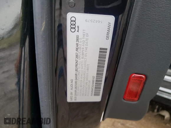 2020 Audi A6 Premium Plus with VIN WAUE8AF24LN089167, listed as a Copart auction lot 85999294 with 38,658 mi miles and Salvage Title. Bid and sale history available at carsss.com. Image 12.