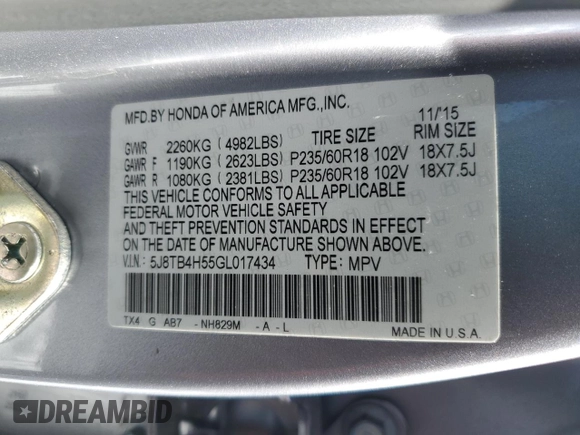 2016 Acura RDX Tech Pkg with VIN 5J8TB4H55GL017434, listed as a Copart auction lot 43699895 with 89,954 mi miles and Salvage Title. Bid and sale history available at carsss.com. Image 13.