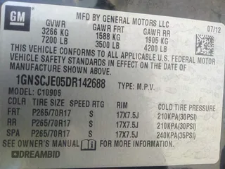 2013 Chevrolet Suburban LT with VIN 1GNSCJE05DR142688, listed as a IAAI auction lot 42214548 with 236,464 mi miles and . Bid and sale history available at DreamBid. Image 9.