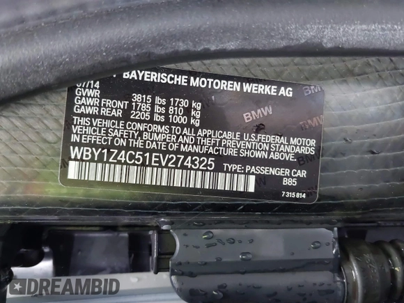 2014 BMW i3 с VIN WBY1Z4C51EV274325, выставлен на аукционе IAAI как лот 42412745 с пробегом 65 641 миль миль и . История ставок и продаж доступна на DreamBid. Изображение 9.