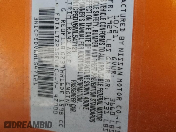 2021 Nissan Kicks SR z VIN 3N1CP5DV6ML547121, wystawiony jako Copart lot #52864875 z przebiegiem 83 947 mil mil oraz Szkoda całkowita • Salvage title. Historia ofert i sprzedaży dostępna na DreamBid. Obrazek 15.