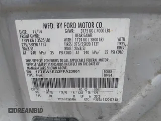 2015 Ford F-150 XLT с VIN 1FTEW1EG3FFA23861, выставлен на аукционе IAAI как лот 42430906 с пробегом 167 029 миль миль и . История ставок и продаж доступна на DreamBid. Изображение 9.