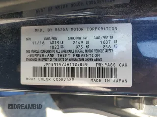 2017 Mazda 3 Touring with VIN JM1BN1V73H1125859, listed as a Copart auction lot 65023235 with 120,300 mi miles and Salvage title. Bid and sale history available at DreamBid. Image 12.