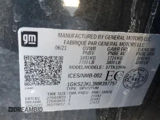 2021 GMC Yukon XL Denali with VIN 1GKS2JKL3MR397757, listed as a Copart auction lot 42975535 with 46,946 mi miles and Salvage Title. Bid and sale history available at carsss.com. Image 14.