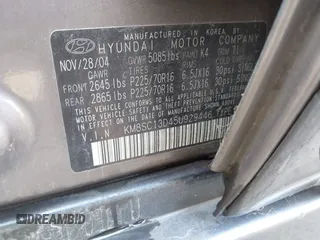 2005 Hyundai Santa Fe GLS z VIN KM8SC13D45U929446, wystawiony jako IAAI lot #41200311 z przebiegiem 157 669 mil mil oraz . Historia ofert i sprzedaży dostępna na DreamBid. Obrazek 9.