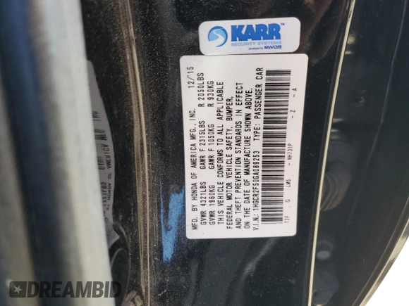 2016 Honda Accord Sport z VIN 1HGCR2F50GA089253, wystawiony jako Copart lot #53867405 z przebiegiem 140 220 mil mil oraz Szkoda całkowita • Salvage title. Historia ofert i sprzedaży dostępna na DreamBid. Obrazek 12.