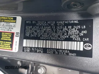 2022 Lexus ES 300h Luxury with VIN 58AEA1C16NU014227, listed as a IAAI auction lot 41504883 with 55,850 mi miles and . Bid and sale history available at DreamBid. Image 9.