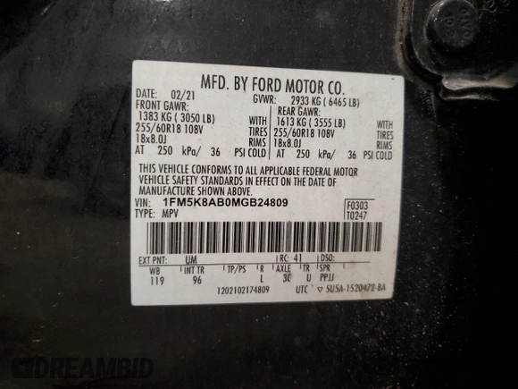 2021 Ford Police Interceptor Utility z VIN 1FM5K8AB0MGB24809, wystawiony jako Copart lot #82532734 z przebiegiem 98 108 mil mil oraz Szkoda całkowita • Salvage title. Historia ofert i sprzedaży dostępna na DreamBid. Obrazek 13.