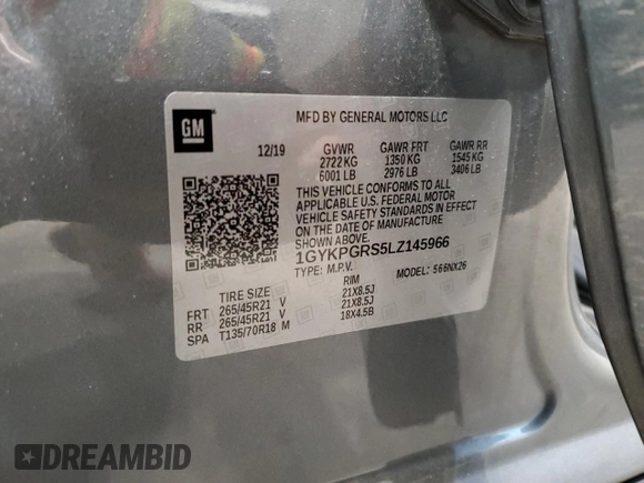 2020 Cadillac XT6 AWD Sport with VIN 1GYKPGRS5LZ145966, listed as a Copart auction lot 66585334 with 76,735 mi miles and Salvage Title. Bid and sale history available at carsss.com. Image 13.