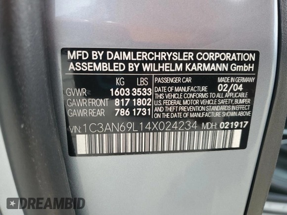 2004 Chrysler Crossfire z VIN 1C3AN69L14X024234, wystawiony jako Copart lot #51322415 z przebiegiem 70 243 mil mil oraz Szkoda całkowita • Salvage title. Historia ofert i sprzedaży dostępna na DreamBid. Obrazek 12.