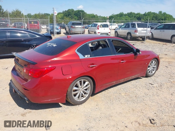 2015 Infiniti Q50 Premium with VIN JN1BV7ARXFM392215, listed as a IAAI auction lot 42449752 with 90,918 mi miles and . Bid and sale history available at DreamBid. Image 4.