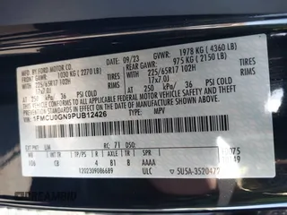 2023 Ford Escape Active with VIN 1FMCU0GN9PUB12426, listed as a IAAI auction lot 41859164 with 12,497 mi miles and . Bid and sale history available at DreamBid. Image 9.