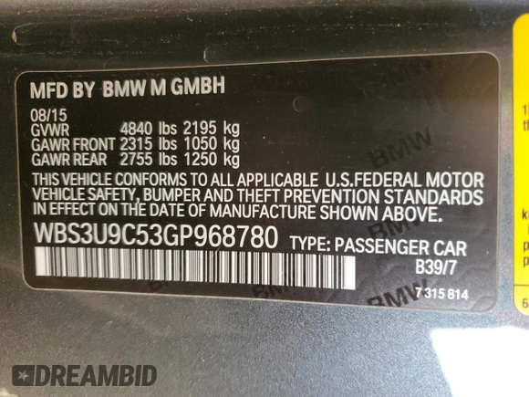 2016 BMW M4 with VIN WBS3U9C53GP968780, listed as a Copart auction lot 46105555 with 87,551 mi miles and Salvage Title. Bid and sale history available at carsss.com. Image 14.