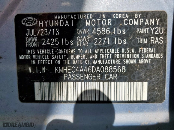 2013 Hyundai Sonata Hybrid Limited with VIN KMHEC4A46DA088568, listed as a Copart auction lot 52785715 with 111,322 mi miles and Clean Title. Bid and sale history available at carsss.com. Image 12.