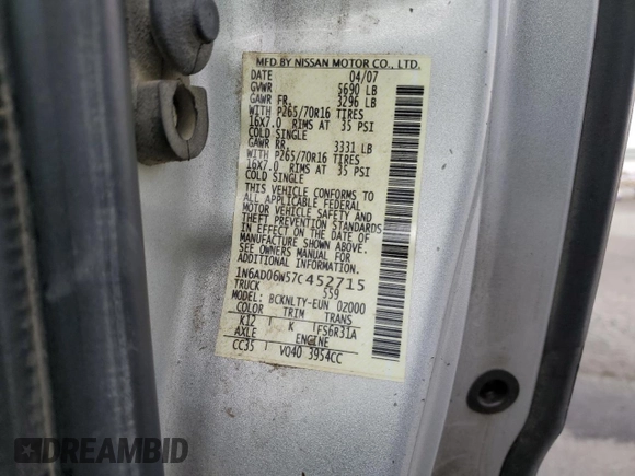 2007 Nissan Frontier Nismo with VIN 1N6AD06W57C452715, listed as a Copart auction lot 50787775 with 186,654 mi miles and Clean title. Bid and sale history available at DreamBid. Image 12.