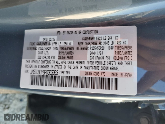 2023 Mazda CX-9 Carbon Edition with VIN JM3TCBDY8P0653953, listed as a Copart auction lot 48810905 with 27,677 mi miles and Salvage title. Bid and sale history available at DreamBid. Image 15.