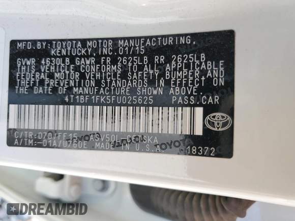 2015 Toyota Camry XLE with VIN 4T1BF1FK5FU025625, listed as a Copart auction lot 51364435 with 99,607 mi miles and Salvage Title. Bid and sale history available at carsss.com. Image 12.