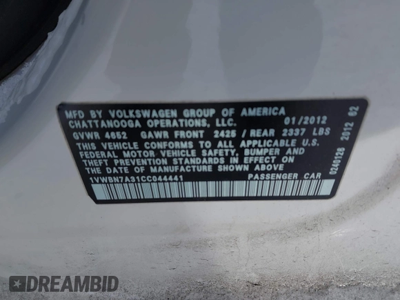 2012 Volkswagen Passat SE z VIN 1VWBN7A31CC044441, wystawiony jako IAAI lot #41390295 z przebiegiem 227 097 mil mil oraz . Historia ofert i sprzedaży dostępna na DreamBid. Obrazek 9.