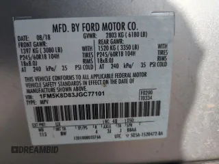 2018 Ford Explorer XLT with VIN 1FM5K8D83JGC77101, listed as a Copart auction lot 51110845 with 94,630 mi miles and Salvage Title. Bid and sale history available at carsss.com. Image 14.