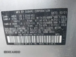 2021 Subaru Outback Limited с VIN 4S4BTANC1M3191761, выставлен на аукционе IAAI как лот 42364122 с пробегом 66 993 миль миль и . История ставок и продаж доступна на DreamBid. Изображение 9.