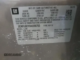 2010 Chevrolet Equinox LTZ z VIN 2CNFLGEY0A6356753, wystawiony jako Copart lot #56471355 z przebiegiem 181 220 mil mil oraz Szkoda całkowita • Salvage title. Historia ofert i sprzedaży dostępna na DreamBid. Obrazek 13.