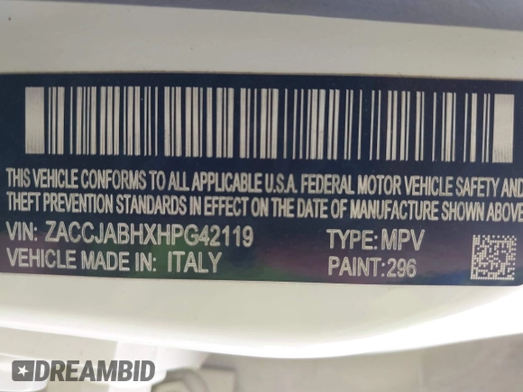 2017 Jeep Renegade Altitude with VIN ZACCJABHXHPG42119, listed as a IAAI auction lot 42248279 with 76,326 mi miles and . Bid and sale history available at DreamBid. Image 9.