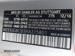 2017 Mercedes-Benz S 550 with VIN WDDUG8CB1HA315801, listed as a IAAI auction lot 41910121 with 46,439 mi miles and . Bid and sale history available at carsss.com. Image 9.