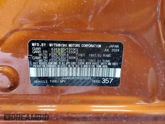 2024 Mitsubishi Outlander Sport S with VIN JA4ARUAU1RU019093, listed as a Copart auction lot 49048415 with 2,851 mi miles and Salvage Title. Bid and sale history available at carsss.com. Image 15.