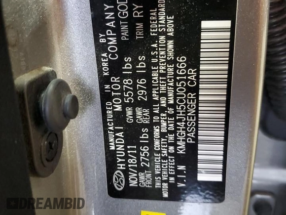 2012 Hyundai Equus Signature with VIN KMHGH4JH5CU051666, listed as a Copart auction lot 47873375 with 145,333 mi miles and Salvage Title. Bid and sale history available at DreamBid. Image 13.