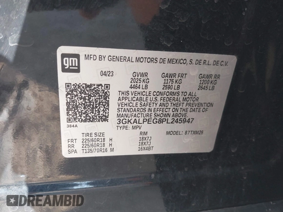 2023 GMC Terrain SLT z VIN 3GKALPEG8PL245947, wystawiony jako IAAI lot #41972858 z przebiegiem Nie podano mil oraz . Historia ofert i sprzedaży dostępna na DreamBid. Obrazek 9.