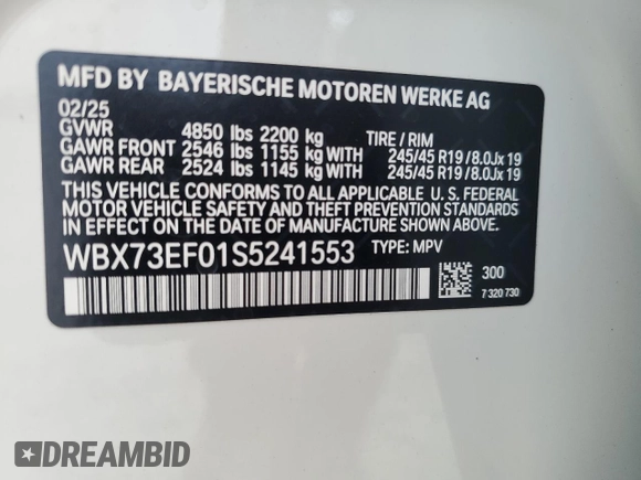 2025 BMW X1 xDrive28i z VIN WBX73EF01S5241553, wystawiony jako Copart lot #54432265 z przebiegiem 489 mil mil oraz Szkody całkowita. Historia ofert i sprzedaży dostępna na DreamBid. Obrazek 13.
