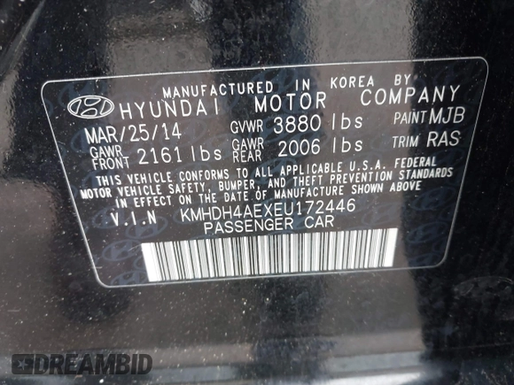 2014 Hyundai Elantra SE z VIN KMHDH4AEXEU172446, wystawiony jako IAAI lot #41819303 z przebiegiem 95 751 mil mil oraz . Historia ofert i sprzedaży dostępna na DreamBid. Obrazek 9.